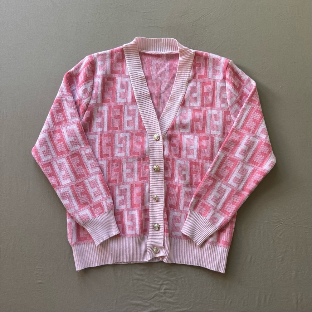 Y2K Luxury Checked Knit Cardigan Sweater
